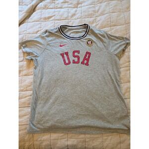 Nike Team‎ USA Spellout Patch Olympics Youth Logo Tee T-shirt Gray & Red XL Vtg